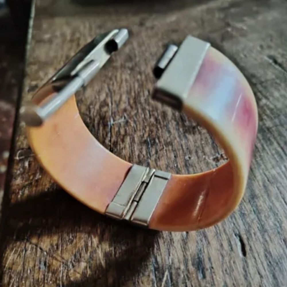 Antique Silver And Horn Bangle Bracelet - Picture 4 of 6